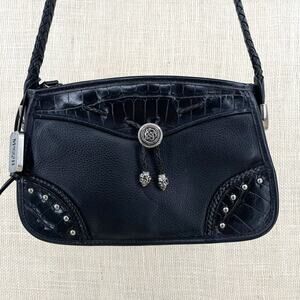 Maggi B Black Leather Purse, Silver metal details, Woven Strap, Western, Smaller